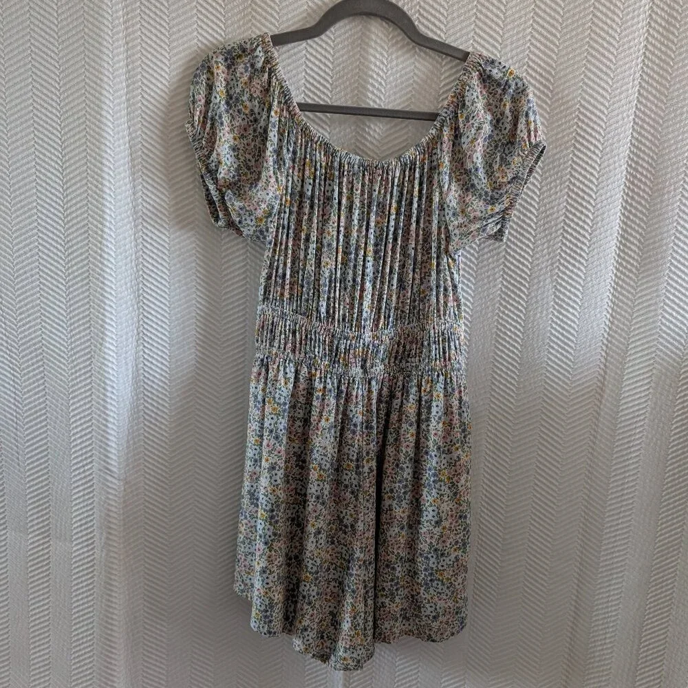 American Eagle Floral Romper Pastel Elastic Waist Small Cottagecore Feminine - Picture 2 of 11